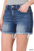 Mid Rise Raw Hem Denim Shorts