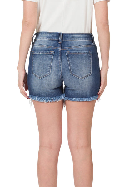 Mid Rise Raw Hem Denim Shorts