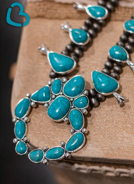 The Harper Squash Blossom Necklace in Turquoise