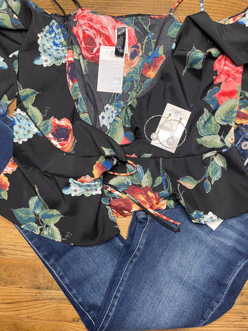 Bridget Floral Cold Shoulder Wrap Top