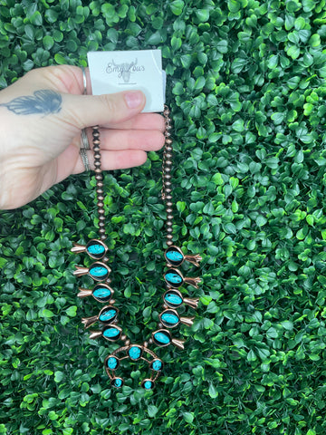 Turquoise Nora Squash Blossom Copper Pearl Necklace