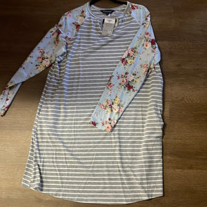 Grey Stripes and Blue Floral Dress