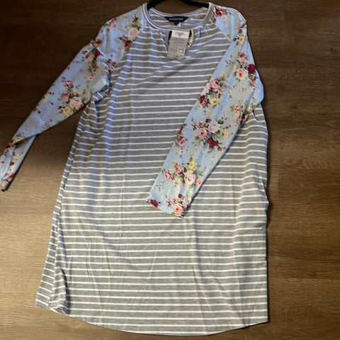 Grey Stripes and Blue Floral Dress