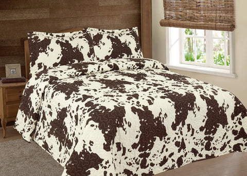 Western Linen Cowprint 3Pc Quilt