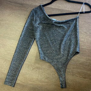 Black Glitter One Sleeve Bodysuit