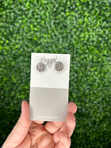 Sparkly Silver Druzy Stud