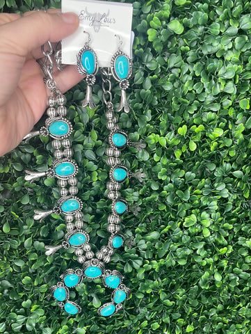 Burnished Turquoise Squash Blossom Necklace Set