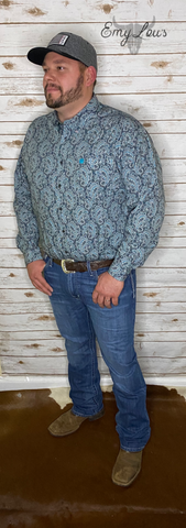 Cinch Men's Print Gray Button Up
