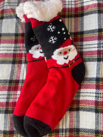 Black and Red Santa Sherpa Socks