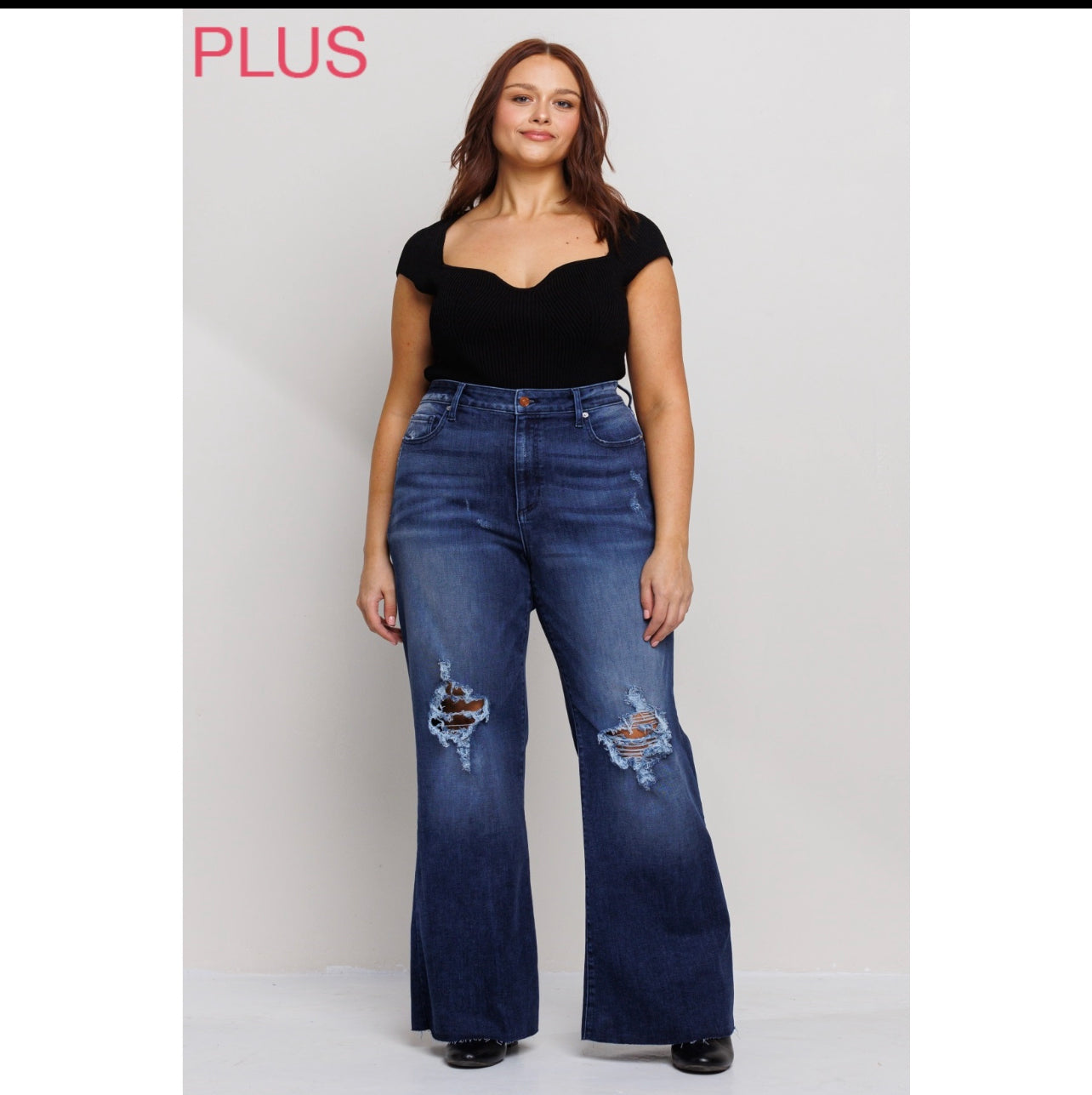 Sneakpeek High Rise Distressed Wide Flare Jeans