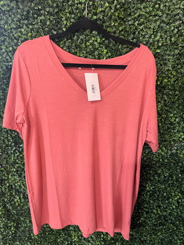 Curvy Basic V Tee - Ash Rose