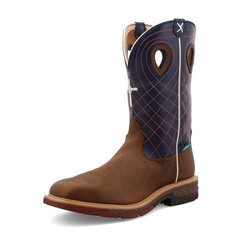 Twisted X- 12" WESTERN WORK BOOTS MOCHA AND NAVY