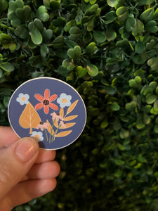 Navy Floral Round Sticker