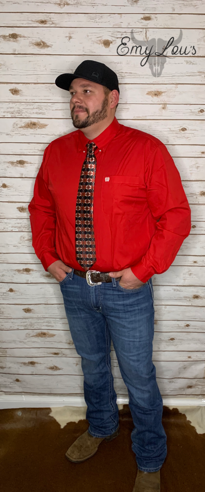 Cinch Men's LS Red Button Up