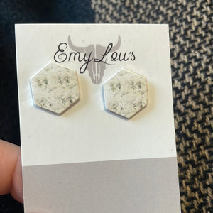 White & Gray Hexagon Studs