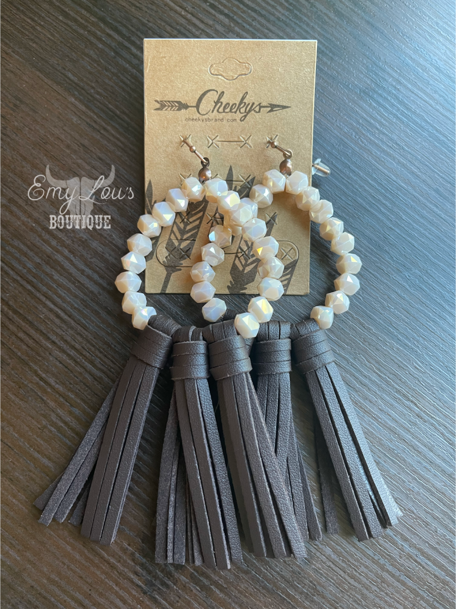 Cream & Brown Tassel Earrings