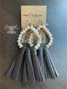 Cream & Brown Tassel Earrings