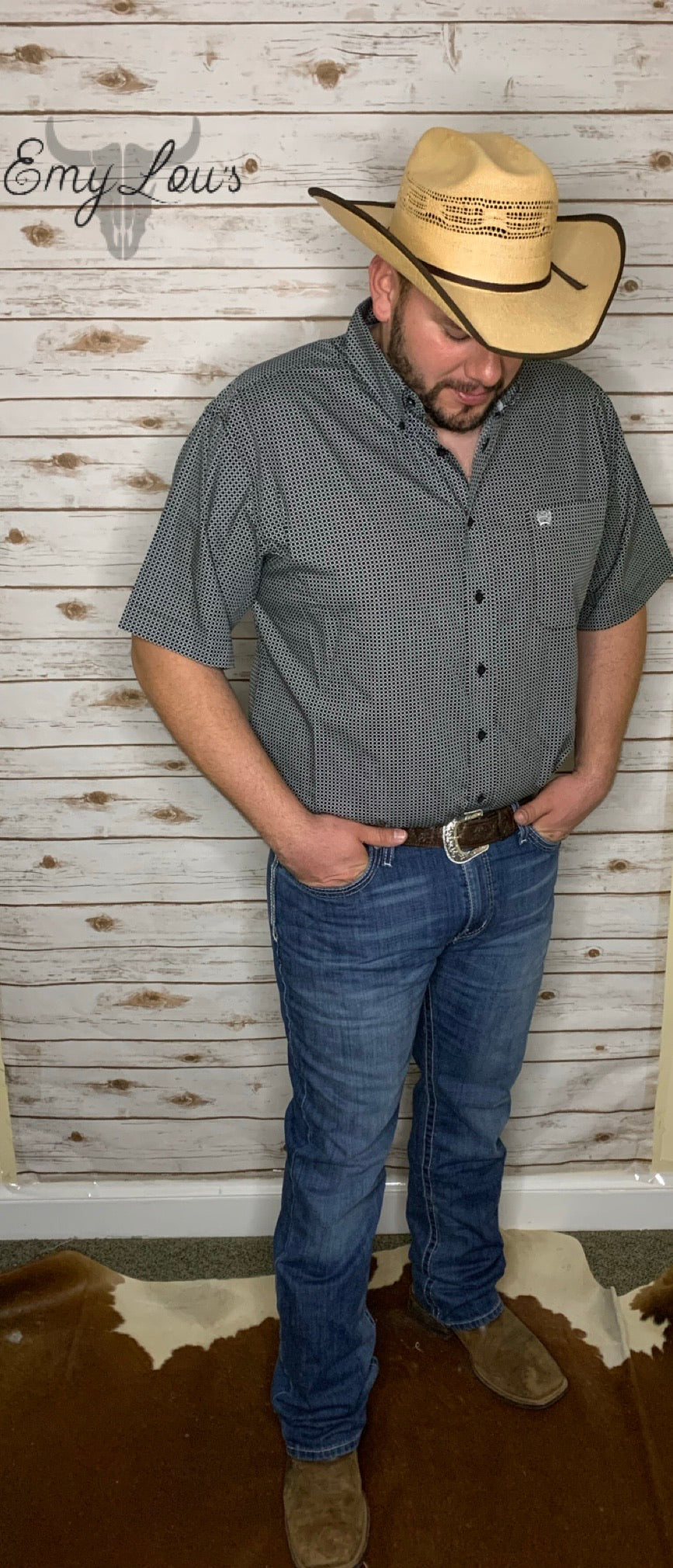 Cinch Men's Print Black Button Up