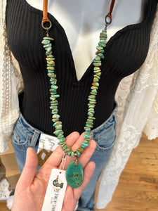 Natural Turquoise Chunky Necklace with Large Natural Pendant