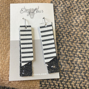 Striped Black Glitter Leather Cutout Dangles
