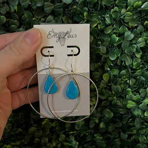 Sterling Hoop with Teardrop Dark Turquoise
