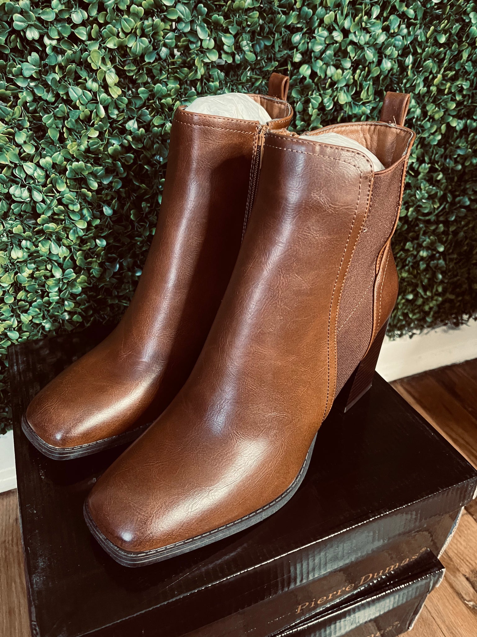 Cognac Wedge Booties