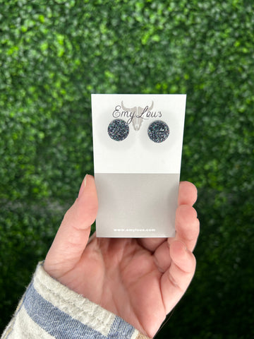 Sparkly Black Druzy Stud